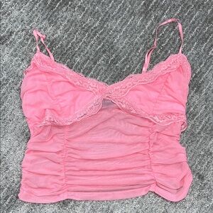 Pink Lace Trim Ruched Camisole